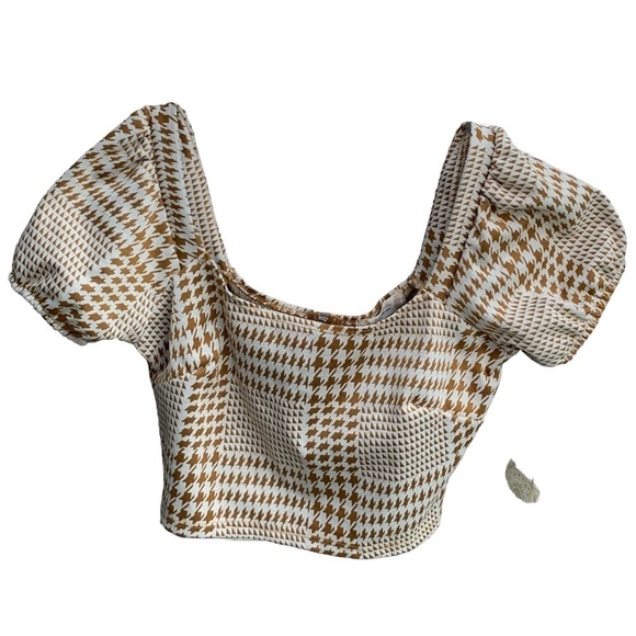 🆕 Altar’d State Knit Puff Sleeve Zip Back Printed Crop Top XS - Picture 1 of 4